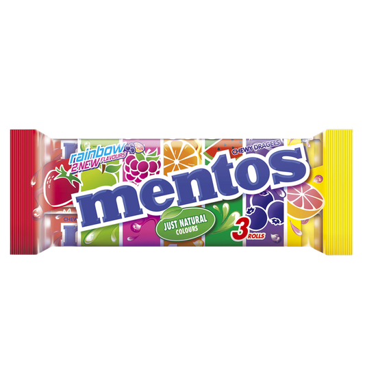 mentos Rainbow 3x37,5g  Multipack mit 3 Rollen Kaudragees mit Fruchtgeschmack