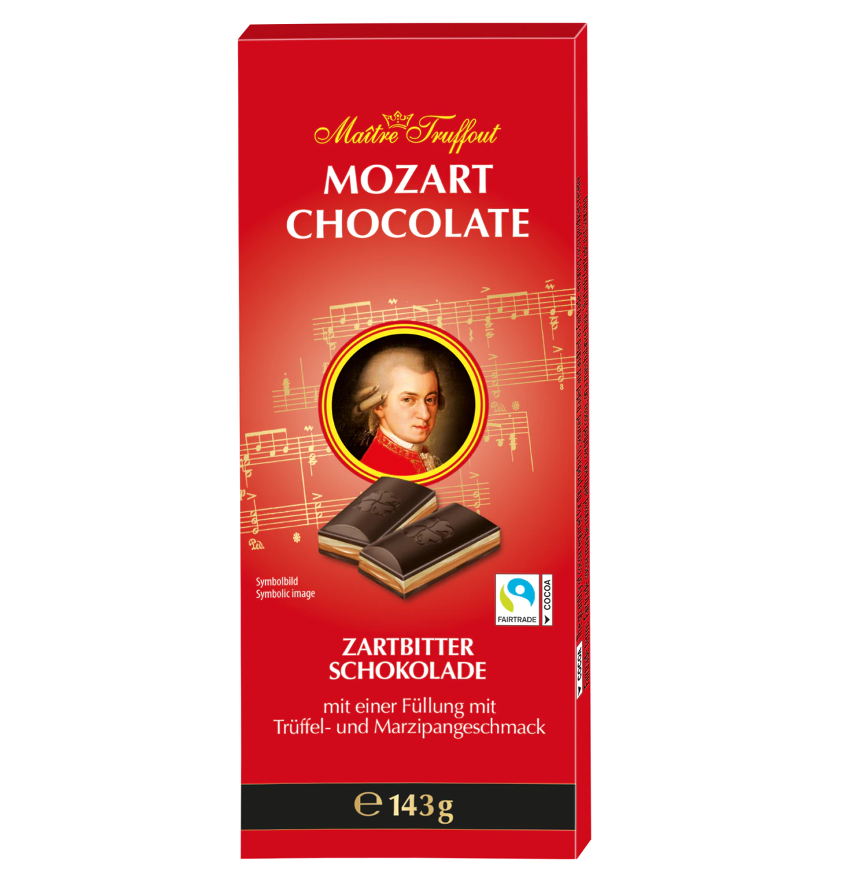 Mozart Zartbitterschokolade 143g - Mozart Tafel von Maître Truffout – Produktansicht