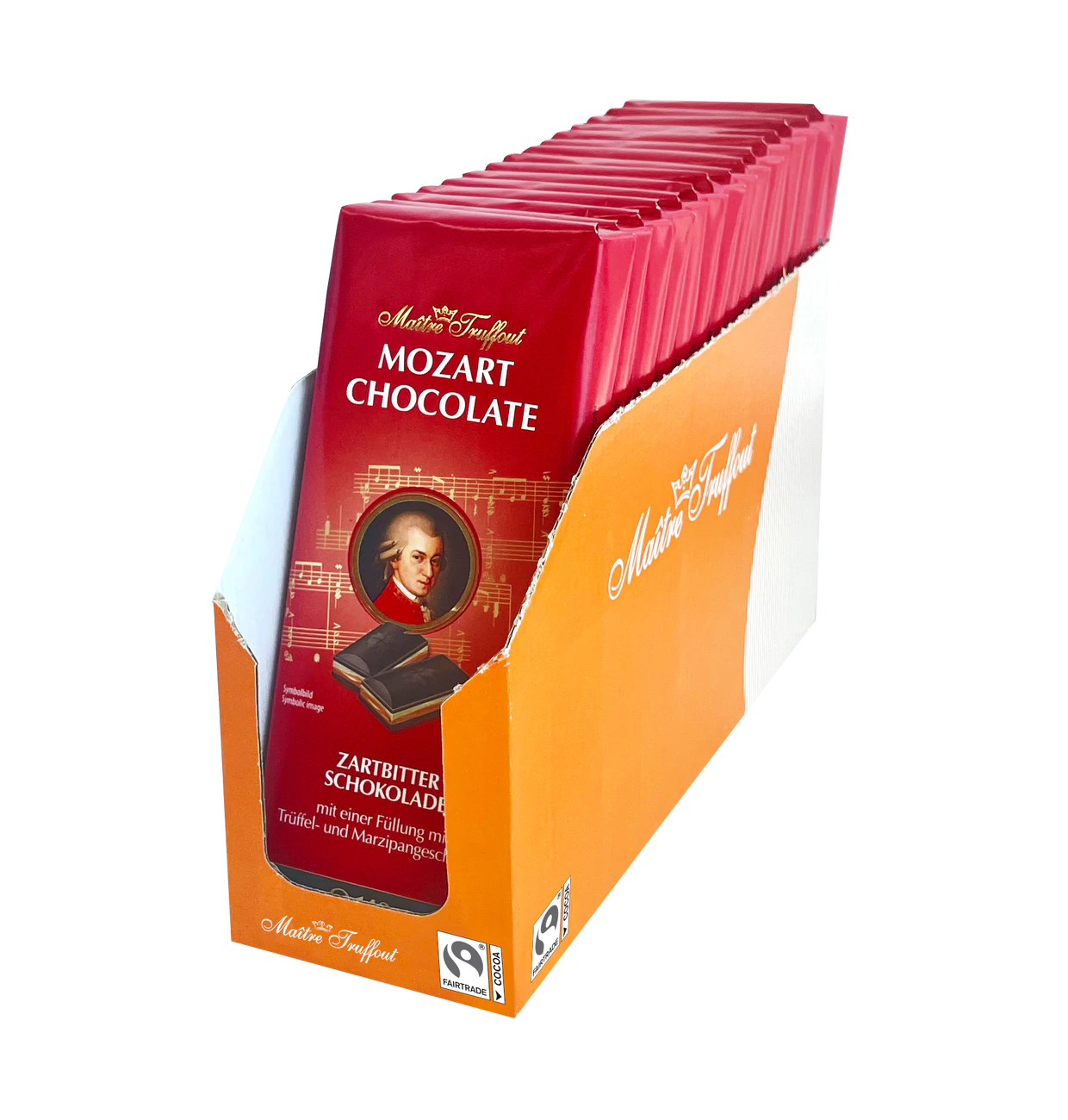 Mozart Zartbitterschokolade 143g - Mozart Tafel von Maître Truffout – Detailansicht