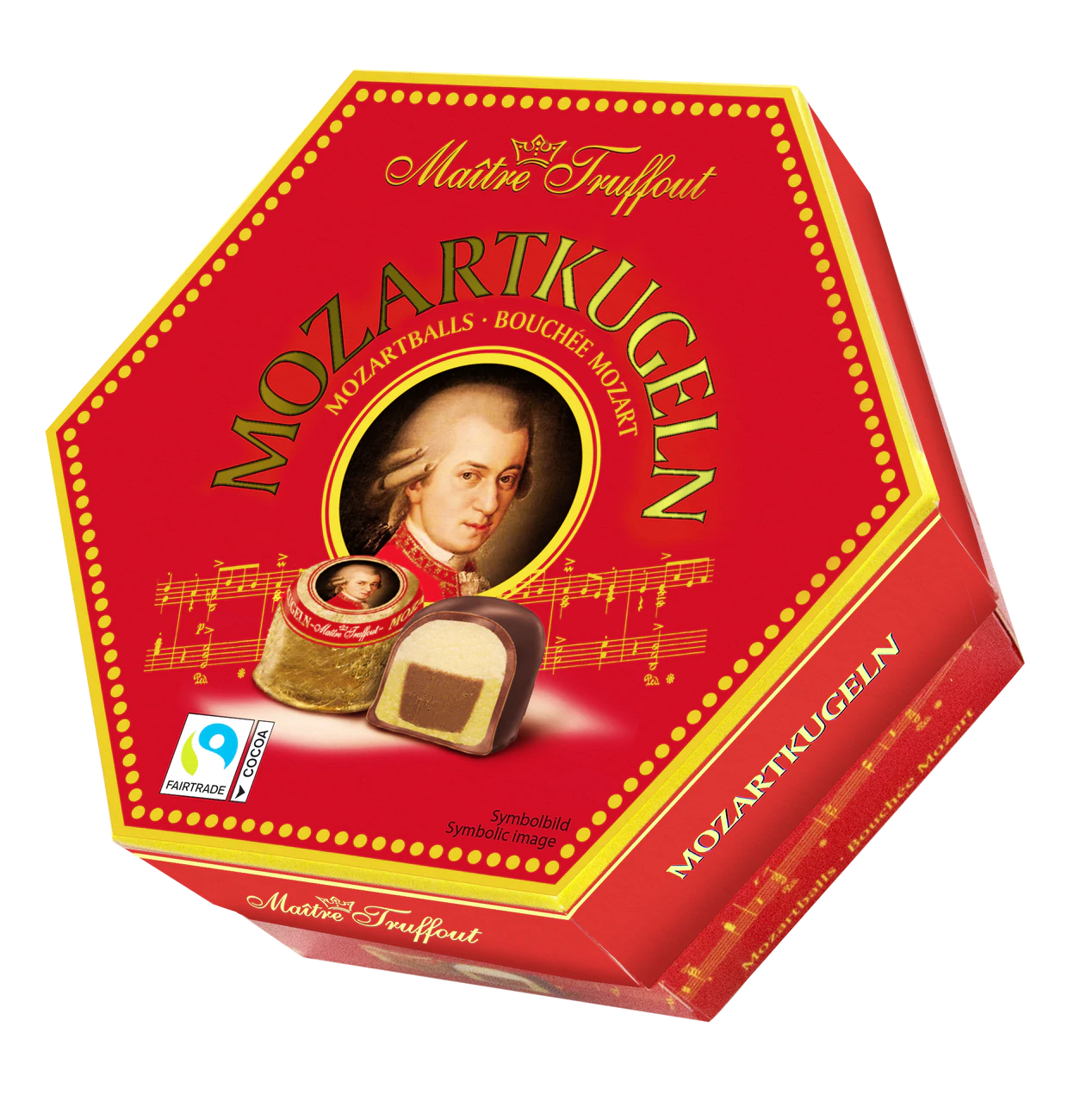 Maître Truffout Mozartkugeln 300g in der eckigen Geschenkbox – Produktansicht