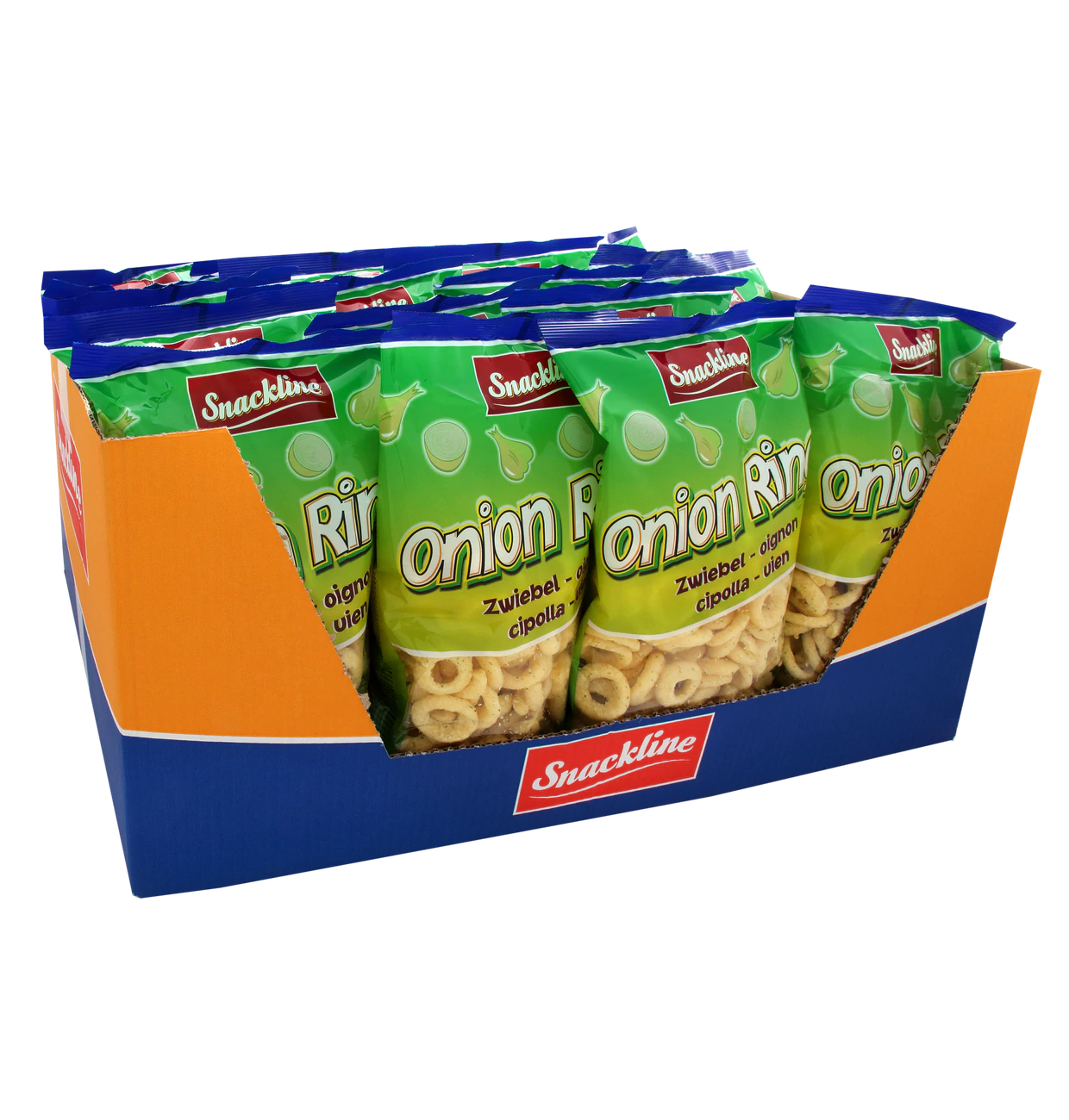 Onion Rings Maissnack gesalzen 125g Extrudierter Maissnack mit Zwiebelgeschmack.