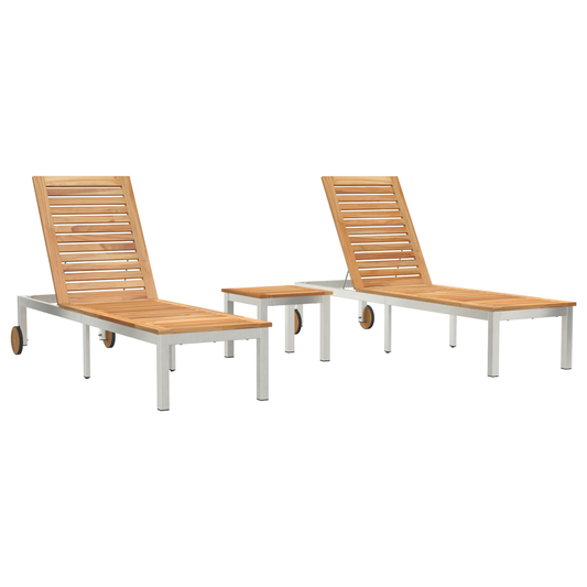 Sonnenliegen 2 Stk Mit Tisch Aus Massivholz Teak