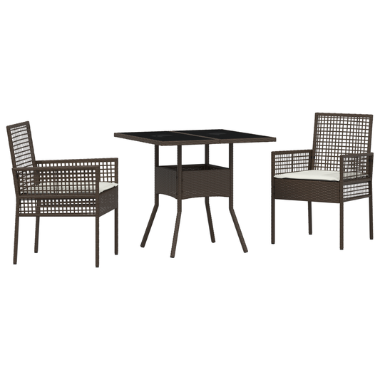 3-Teilige Garten Essgruppe Braun Poly Rattan