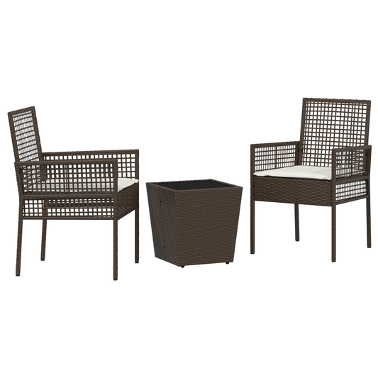 3-Teiliges Garten Bistro Set Mit Kissen Braun Poly Rattan