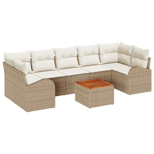 8-Teiliges Garten Sofa Set Mit Kissen Beige Poly Rattan Akazie