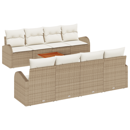 9-Teiliges Garten-Sofa-Set Mit Kissen Beige Poly Rattan Akazie