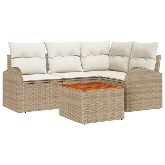 5-Teiliges Garten-Sofa-Set Mit Kissen Beige Poly-Rattan Akazie