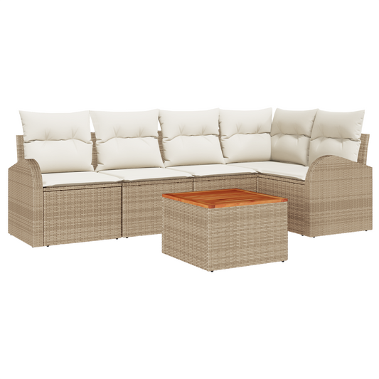 6-Teiliges Garten Sofa Set Mit Kissen, Beige, Poly Rattan, Akazie