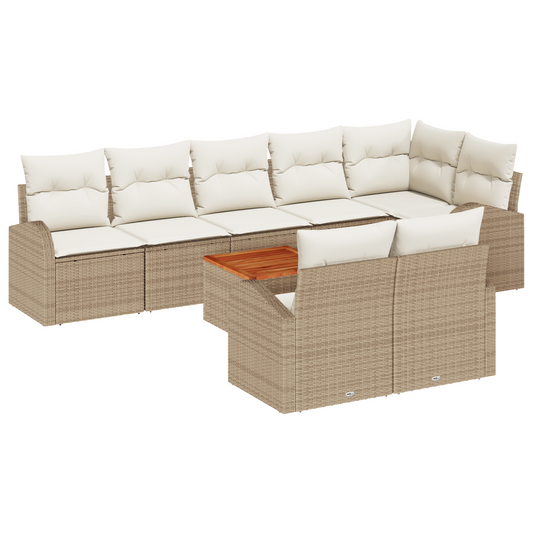 9-Teiliges Garten Sofa Set Mit Kissen Beige Poly Rattan Akazie
