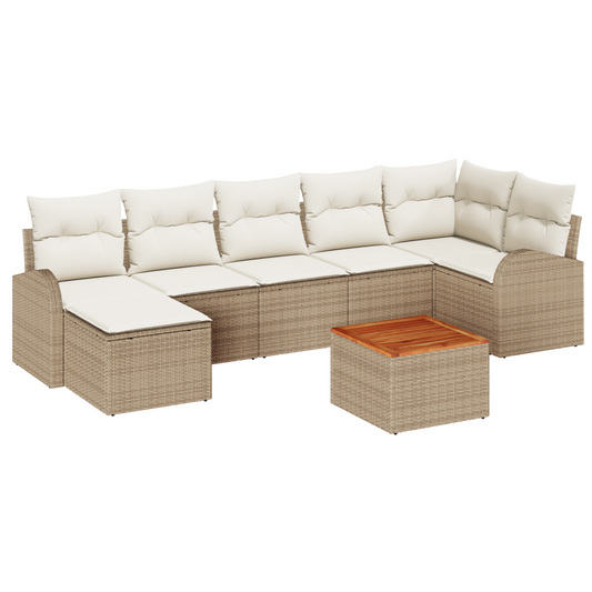 8-Teiliges Garten Sofa Set Mit Kissen Beige Poly Rattan Akazie