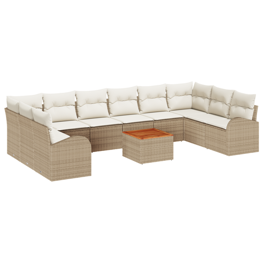 11-Teiliges Garten Sofa Set Mit Kissen Beige Poly Rattan Akazie