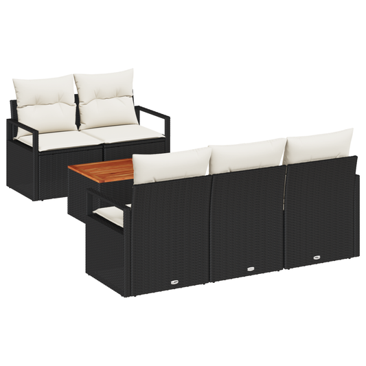 6-Teiliges Garten Sofa Set Mit Kissen Schwarz Poly Rattan Akazie