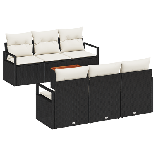 7-Teiliges Garten Sofa Set Mit Kissen Schwarz Poly Rattan Akazie