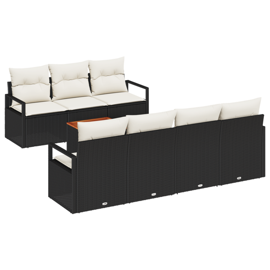 8-Teiliges Garten-Sofa-Set Mit Kissen In Schwarz Aus Poly-Rattan Und Akazie