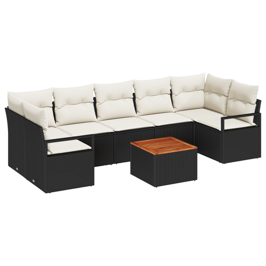 8-Teiliges Garten-Sofa-Set Mit Kissen Schwarz Poly-Rattan Akazie