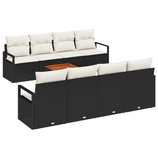 9-Teiliges Garten Sofa Set Mit Kissen Schwarz Poly Rattan Akazie
