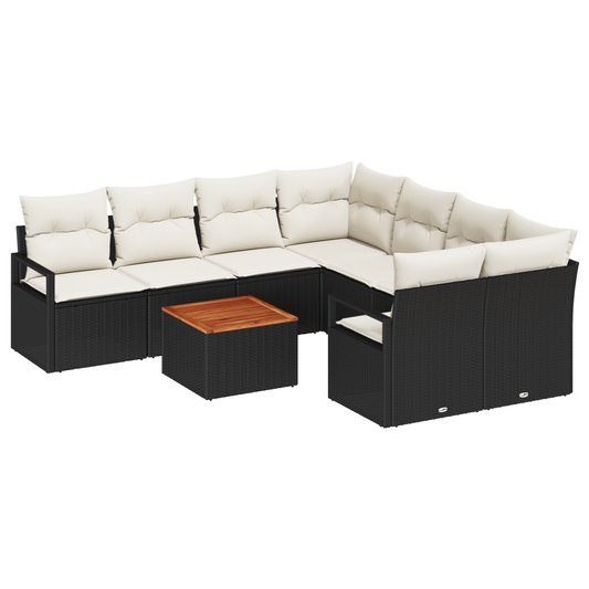 9-Teiliges Garten Sofa Set Mit Kissen Schwarz Poly Rattan Akazie