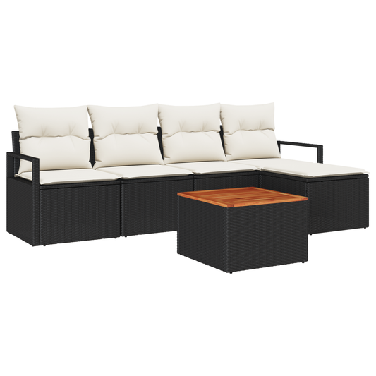 6-Teiliges Garten Sofa Set Mit Kissen Schwarz Poly Rattan Akazie