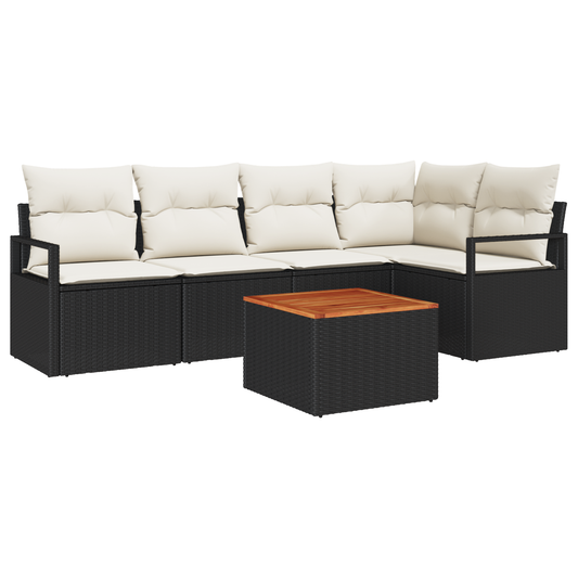 6-Teilige Garten Sofa Set Mit Kissen Schwarz Poly Rattan Akazie