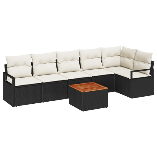 7 Teiliges Garten Sofa Set Mit Kissen Schwarz Poly Rattan Akazie