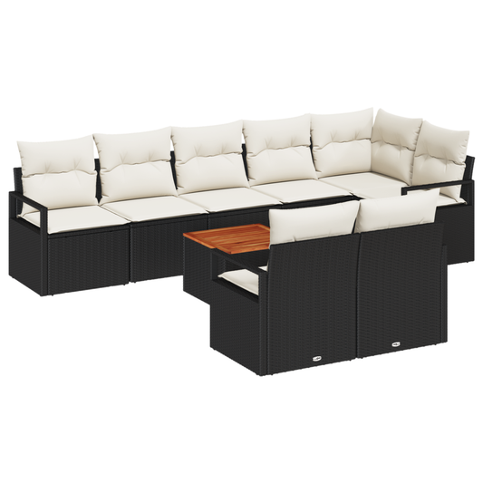 9-Teiliges Garten-Sofa-Set Mit Kissen Schwarz Poly Rattan Akazie