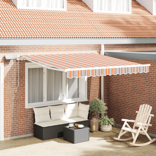 Manuelle Einziehbare Markise Mit Led Und Buntem Streifen Orange/Grau/Blau/Weiß