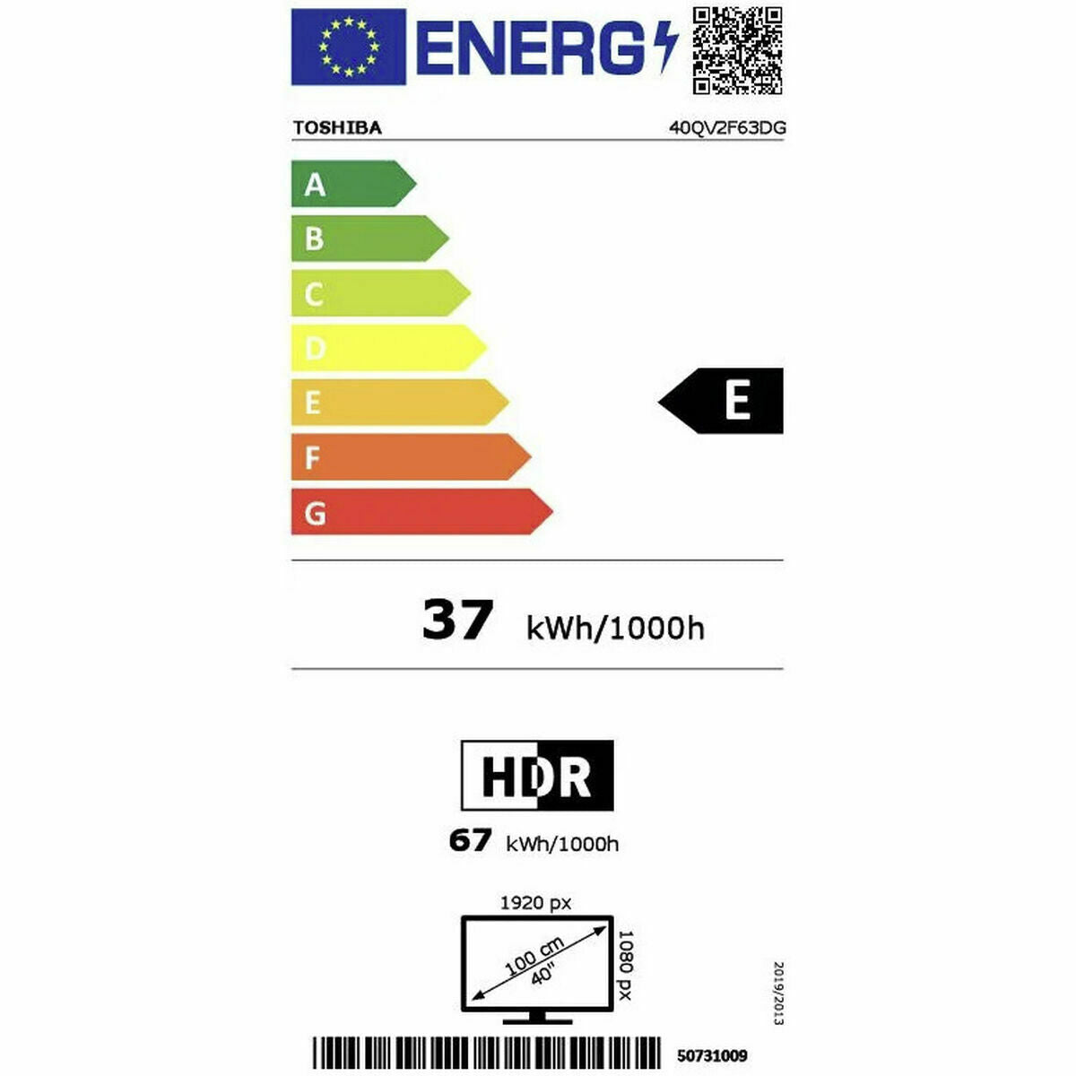 Toshiba Smart Tv Toshiba 40Qv2F63Dg Full Hd 40&quot; Led Hdr Hdr10+ D-Led Hdr10 Dvb-T2 400 Hz Pqi Qled