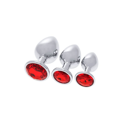 Analplug Set S Pleasures in Rot und Silber