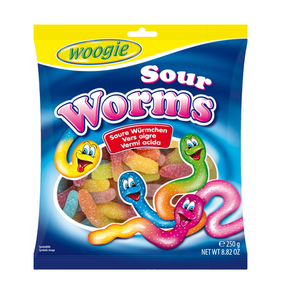 Woogie Saure Würmer 250g Gezuckerte Fruchtgummi Glühwürmchen