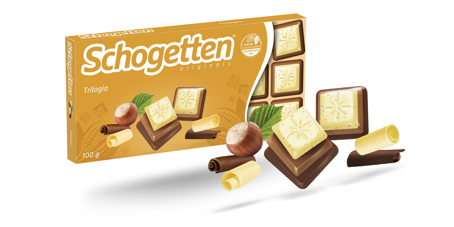 Schogetten Praline Trilogia 100g Weisse Schokolade mit Haselnuss-Crisp