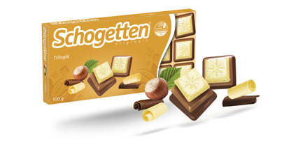 Schogetten Praline Trilogia 100g Weisse Schokolade mit Haselnuss-Crisp