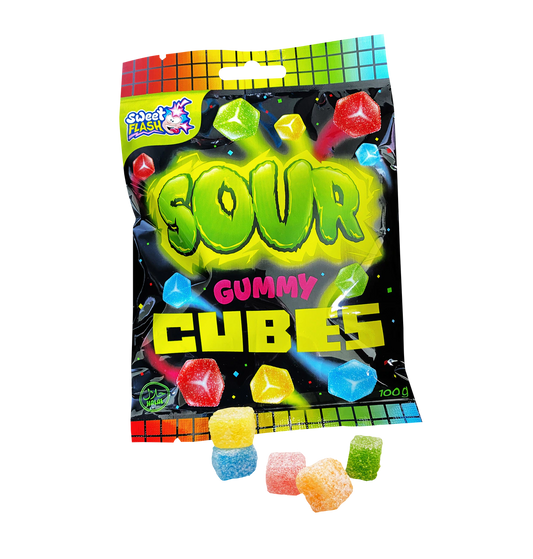 Sour Gummy Cubes Fruchtgummi 100g Extra Saure Fruchtgummi in Würfelform.