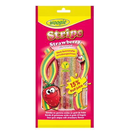 Woogie Sour Strawberry Strips 80g
