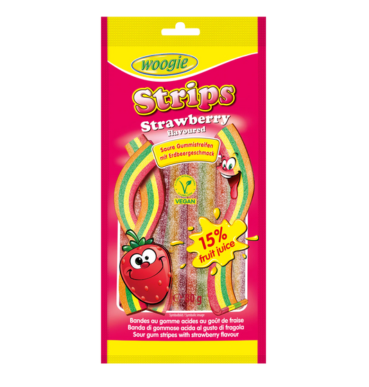 Woogie Sour Strawberry Strips 80g