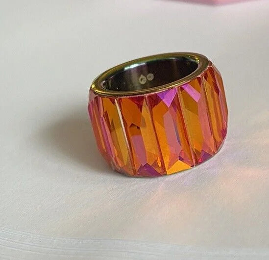 Swarovski-Ring | Curiosa Cocktailring | Größe 55 | Baguetteschliff | Rosa