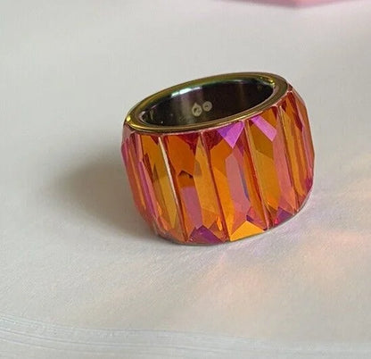 Swarovski-Ring | Curiosa Cocktailring | Größe 55 | Baguetteschliff | Rosa