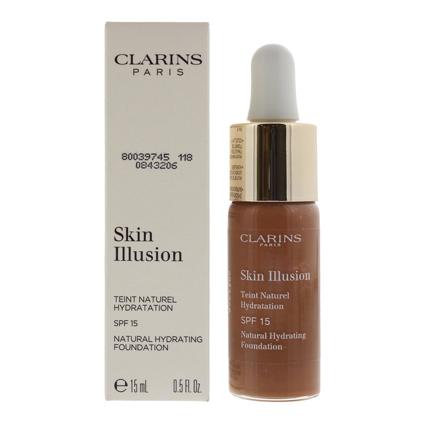 Clarins Clarins, Skin Illusion, Feuchtigkeitsspendend, Leuchtend, Flüssige Grundierung, 118, Siena, SPF 15, 15 ml *Tester