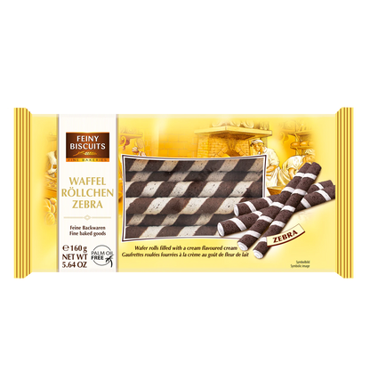 Feiny Biscuits Waffelröllchen Zebra 200g aus feinem Biscuit – Produktansicht