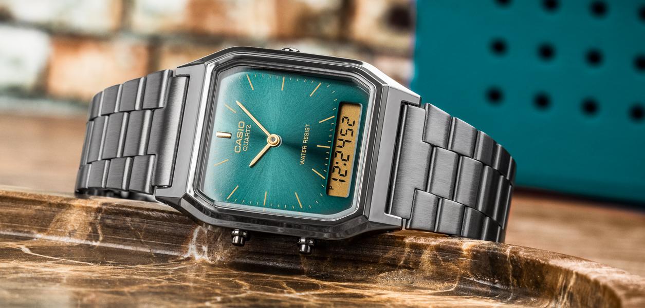 Casio Vintage Edgy AQ-230EGG-3AEF Unisex Uhr – Grün & Anthrazit Ana-Digi