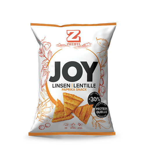 Zweifel Original Joy Lentil Paprika Knuspriger Linsen Snack mit Paprika Gewürz und 30% weniger Fett