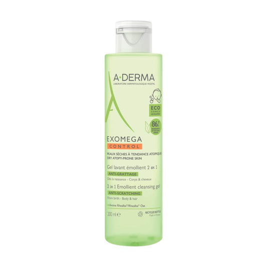 A-Derma A-Derma, Exomega Control, Anti-Scratching & Soothing, Reinigungsgel, Für Haar & Körper, 200 ml Regular