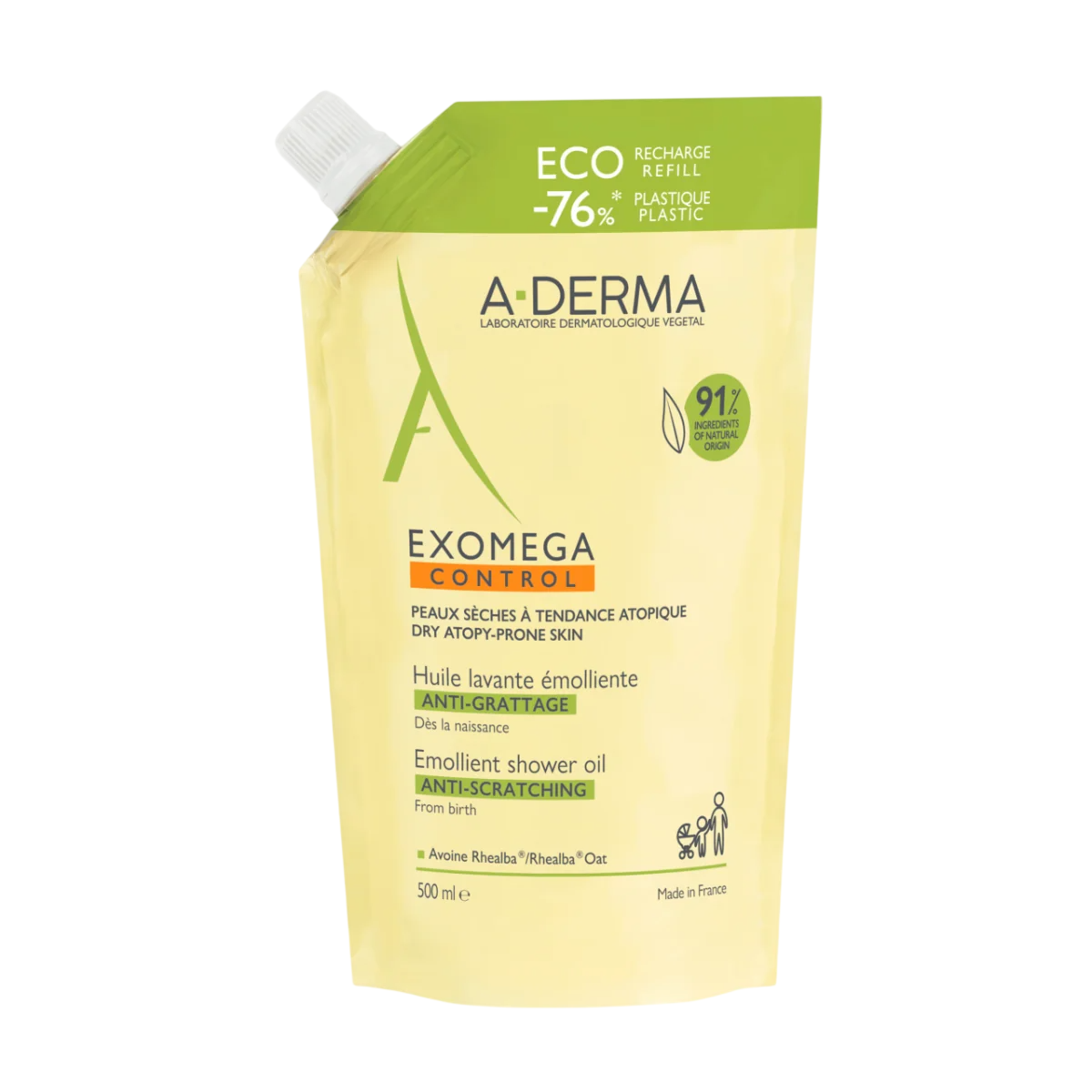 A-Derma A-Derma, Exomega Control, Emolliens, Duschöl, Für sehr trockene bis atopische empfindliche Haut, 500, ml Nachfüllen R