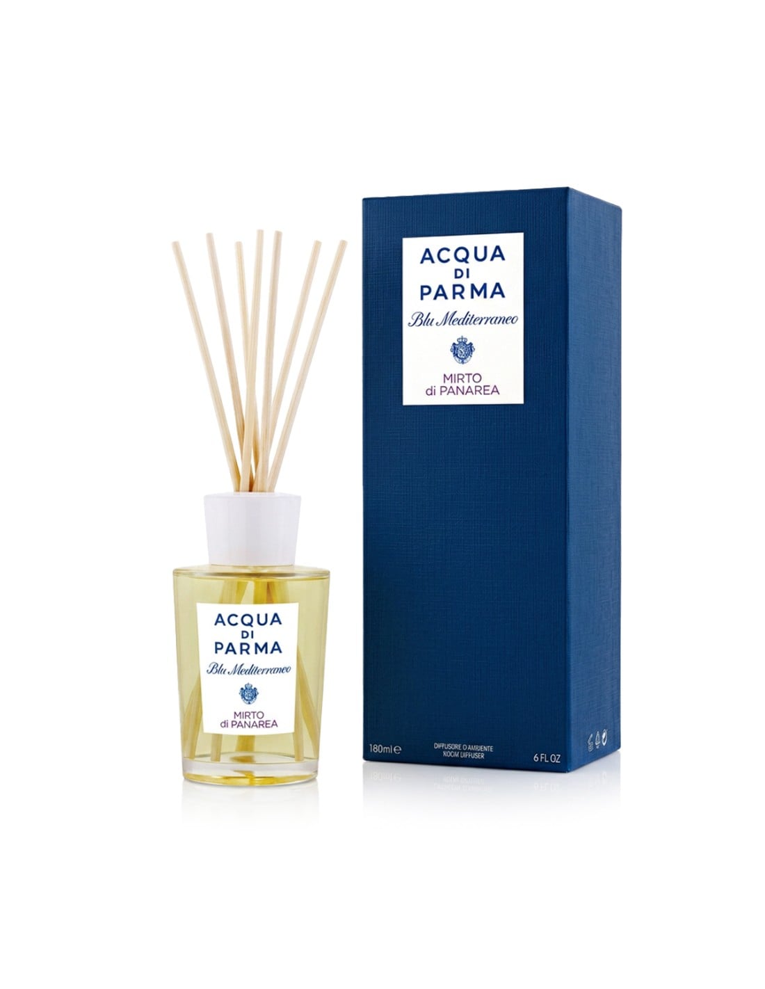 Acqua di Parma Acqua di Parma, Blu Mediterraneo - Mirto di Panarea, Duftstäbchen, Aroma-Rattanstäbchen-Diffusor, 180 ml Regul