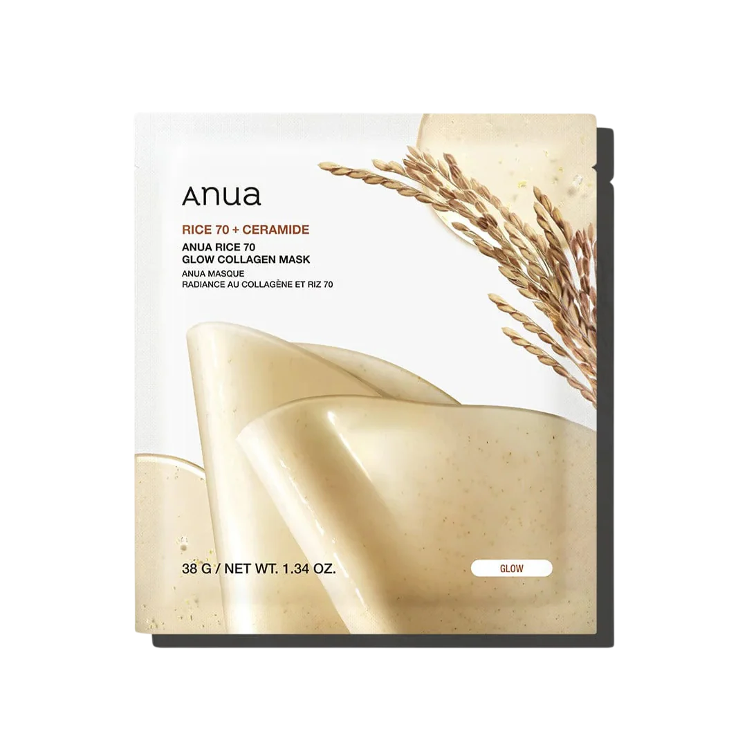 Anua Setzen, Anua, Rice 70 Glow, Kollagen, Glanz, Gesichtsmaske, Für das Gesicht, 4 stk, 38 g Regular