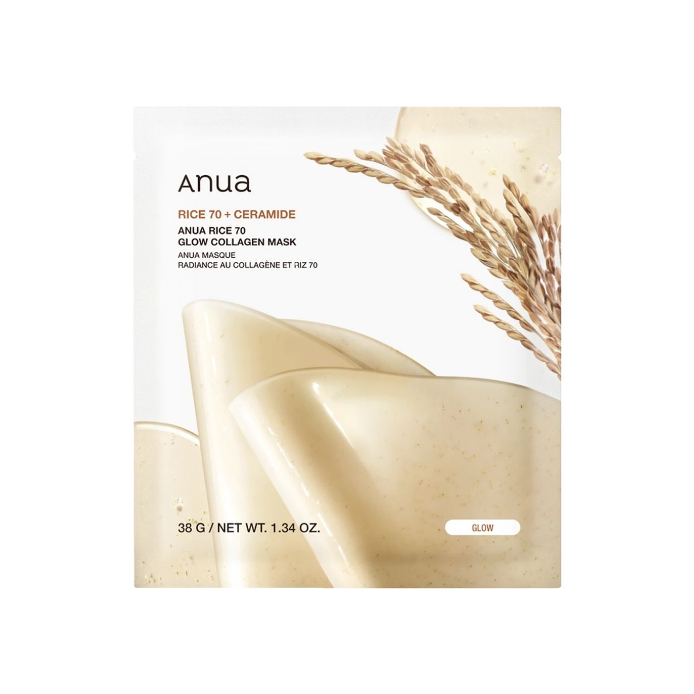 Anua Anua, Rice 70 Glow, Kollagen, Glanz, Gesichtsmaske, Für das Gesicht, 38 g Regular
