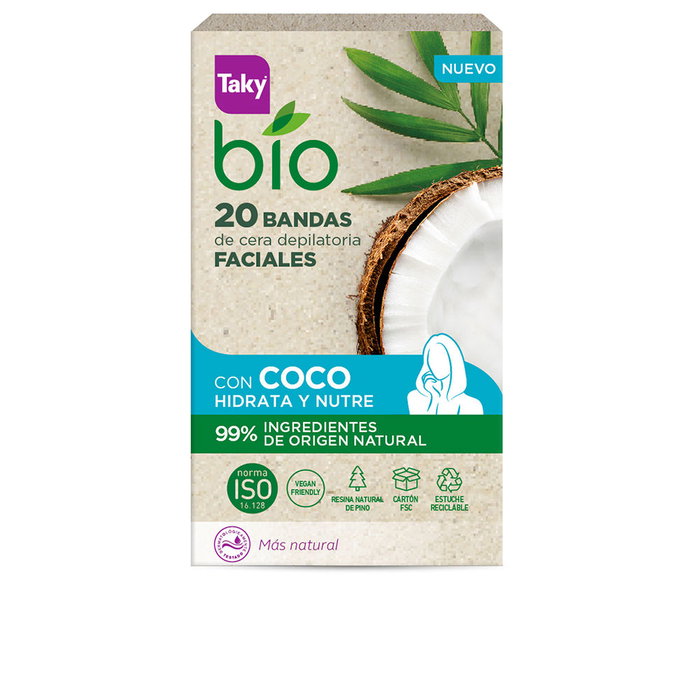 TAKY Bio Coco Gesichtsenthaarungsstreifen 20 Stück Depilationswachsstreifen
