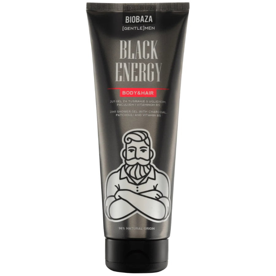 Biobaza Biobaza, Black Energy, Duschgel & Shampoo 2-in-1, Holzkohle, 220 ml Regular