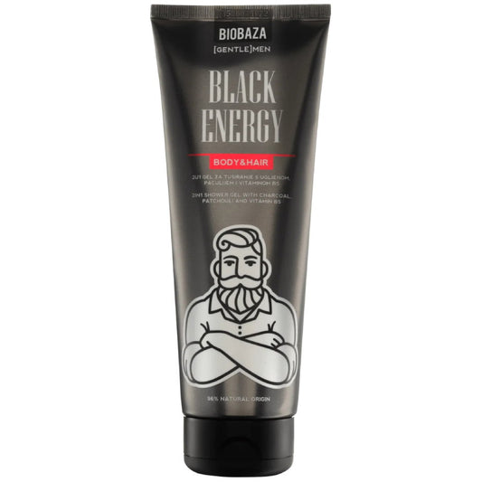 Biobaza Biobaza, Black Energy, Duschgel & Shampoo 2-in-1, Holzkohle, 220 ml Regular
