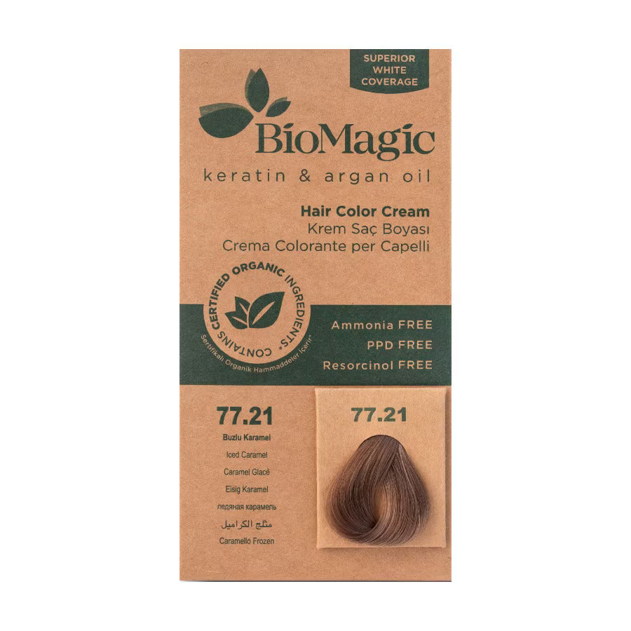 Biomagic Keratin & Argan Oil Permanente Haarfarbe 77.21 – 250 ml Tester für strahlende Farbe