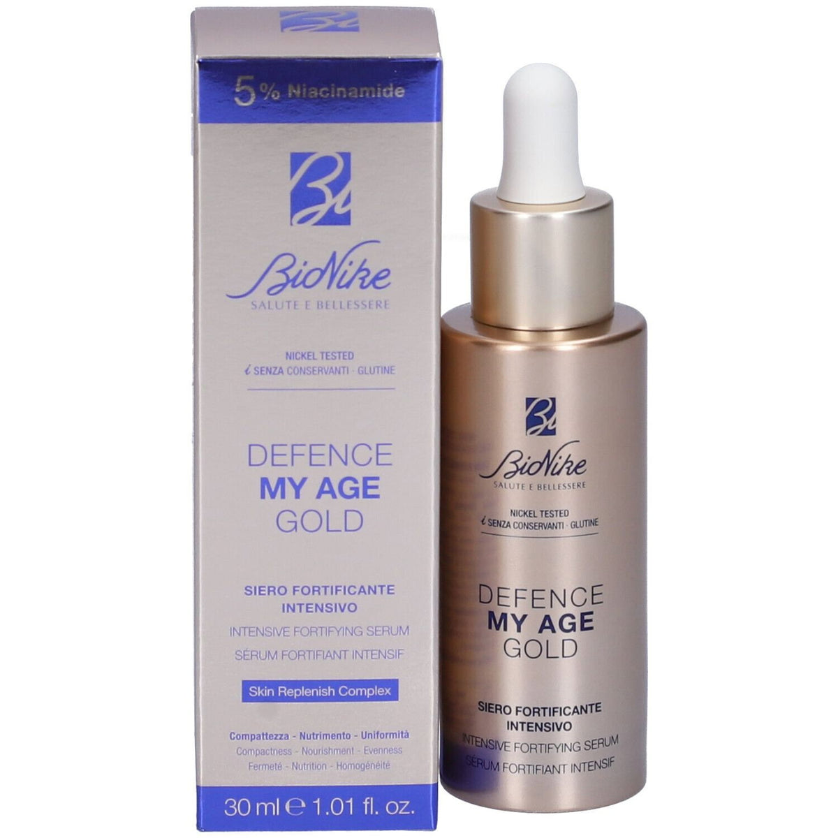 BioNike BioNike, Defence My Age Gold, Feuchtigkeitsspendend und nährend, Tag & Nacht, Serum, Für das Gesicht, 30 ml Regular